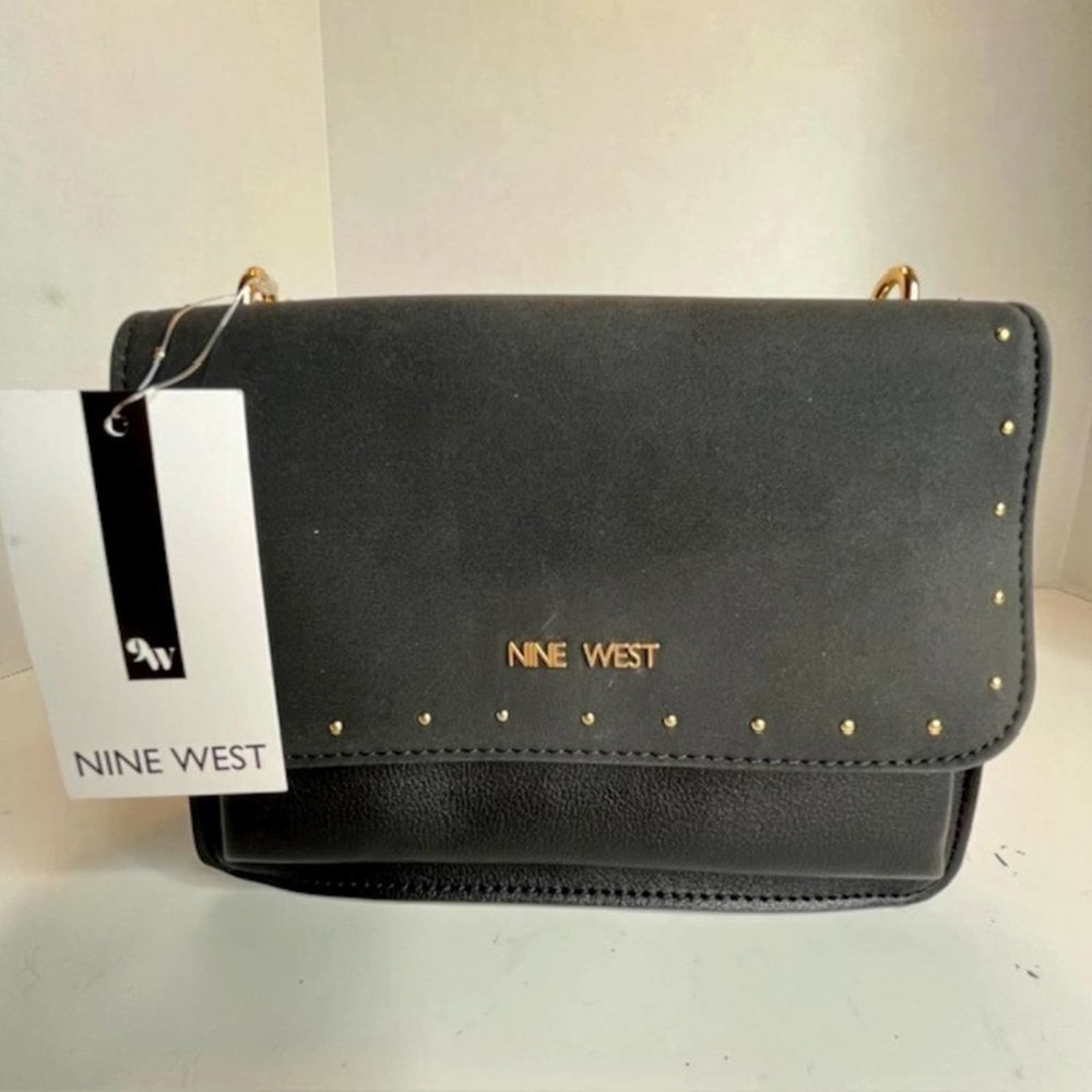 New Nine West Black Convertible Chain Crossbody Flap